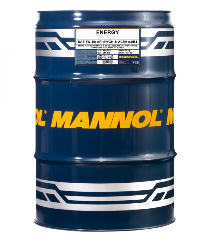 Масло Mannol 5w30 син. Energy 60л (API SL; ACEA A3/B3) ( уп.1 шт)